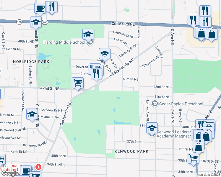 map of restaurants, bars, coffee shops, grocery stores, and more near 931 Old Marion Road Northeast in Cedar Rapids