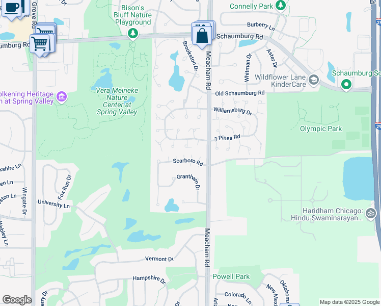 map of restaurants, bars, coffee shops, grocery stores, and more near 1358 Scarboro Road in Schaumburg