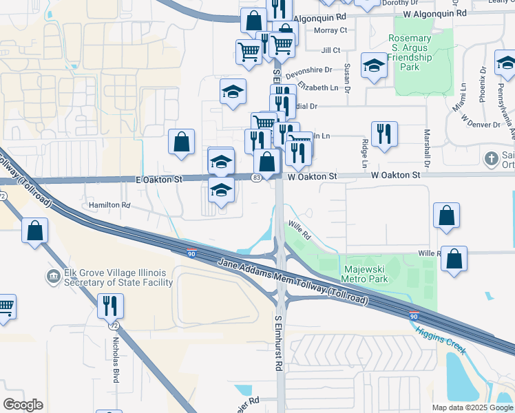 map of restaurants, bars, coffee shops, grocery stores, and more near 1750 South Elmhurst Road in Des Plaines