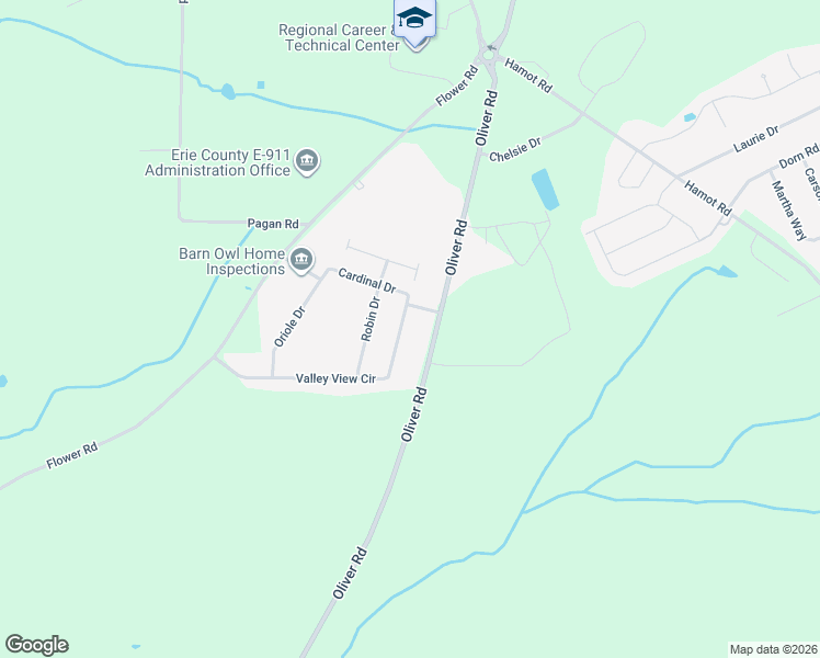 map of restaurants, bars, coffee shops, grocery stores, and more near 8705 Valley View Cir in Erie