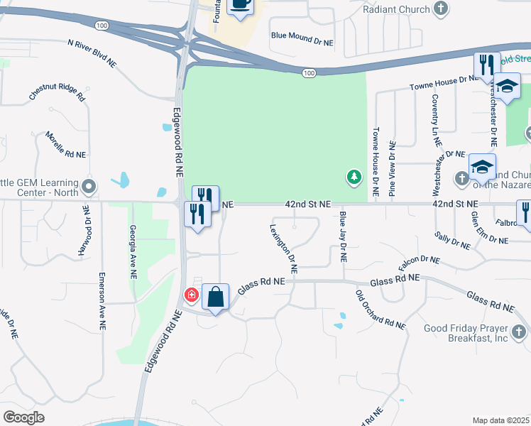 map of restaurants, bars, coffee shops, grocery stores, and more near 4002-4107 Lexington Drive Northeast in Cedar Rapids