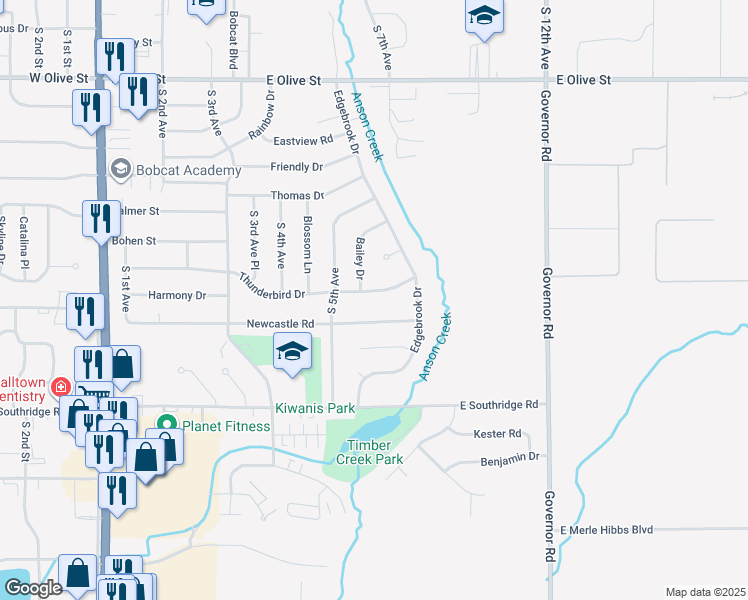 map of restaurants, bars, coffee shops, grocery stores, and more near 605 Thunderbird Drive in Marshalltown