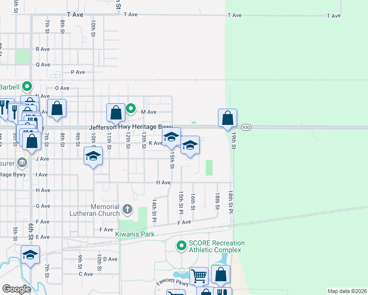 map of restaurants, bars, coffee shops, grocery stores, and more near 1035 15th Street in Nevada