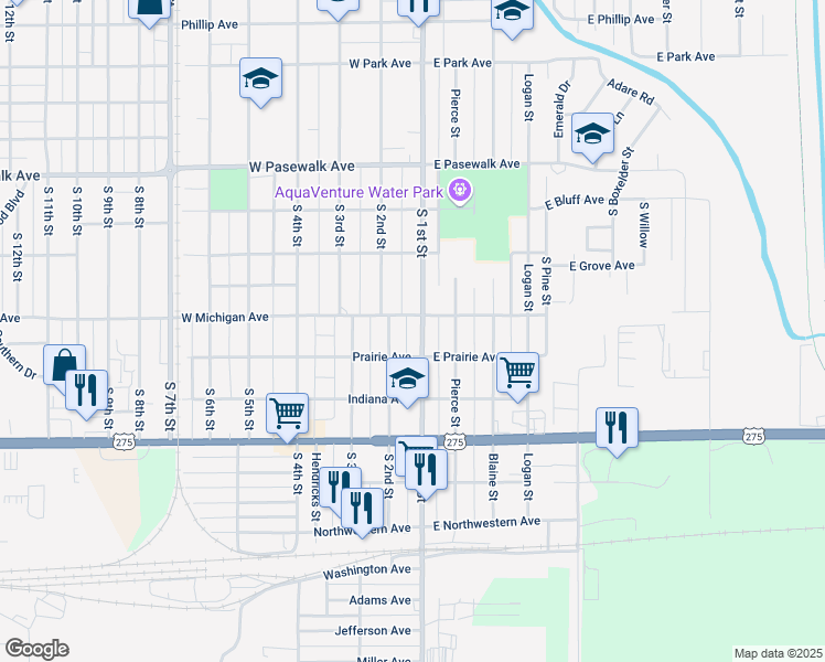 map of restaurants, bars, coffee shops, grocery stores, and more near 1001-1099 S 1st St in Norfolk