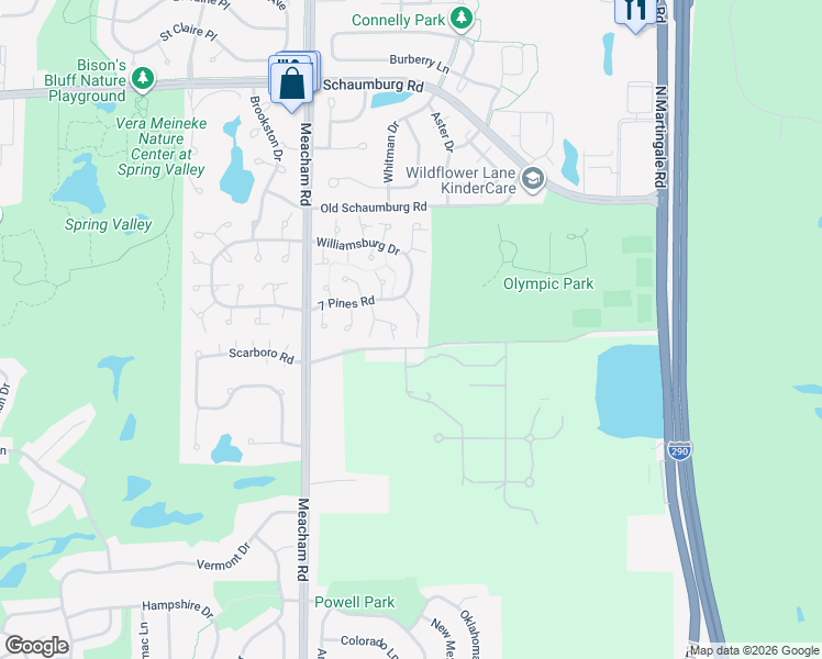 map of restaurants, bars, coffee shops, grocery stores, and more near 402 Sandalwood Lane in Schaumburg