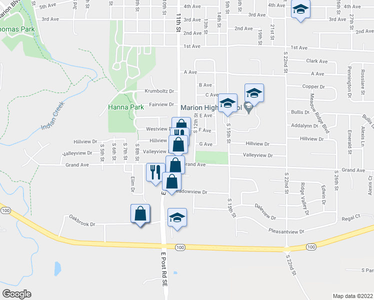 map of restaurants, bars, coffee shops, grocery stores, and more near 1188 Grand Avenue in Marion