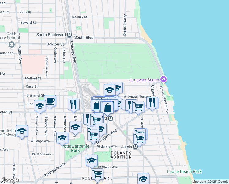 map of restaurants, bars, coffee shops, grocery stores, and more near 1997 West Jonquil Terrace in Chicago