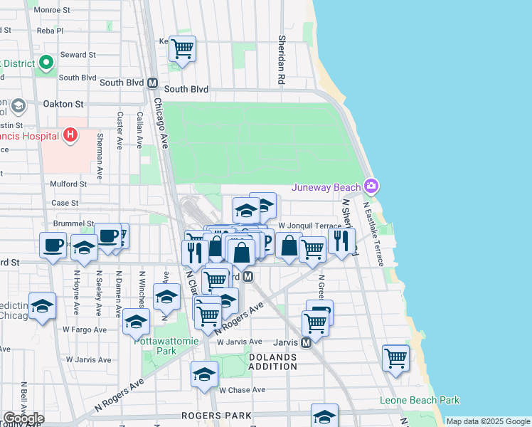 map of restaurants, bars, coffee shops, grocery stores, and more near 1997 West Jonquil Terrace in Chicago