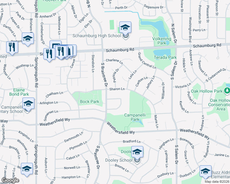 map of restaurants, bars, coffee shops, grocery stores, and more near 204 Patricia Drive in Schaumburg