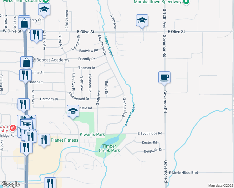 map of restaurants, bars, coffee shops, grocery stores, and more near 2077-2099 Edgebrook Dr in Marshalltown