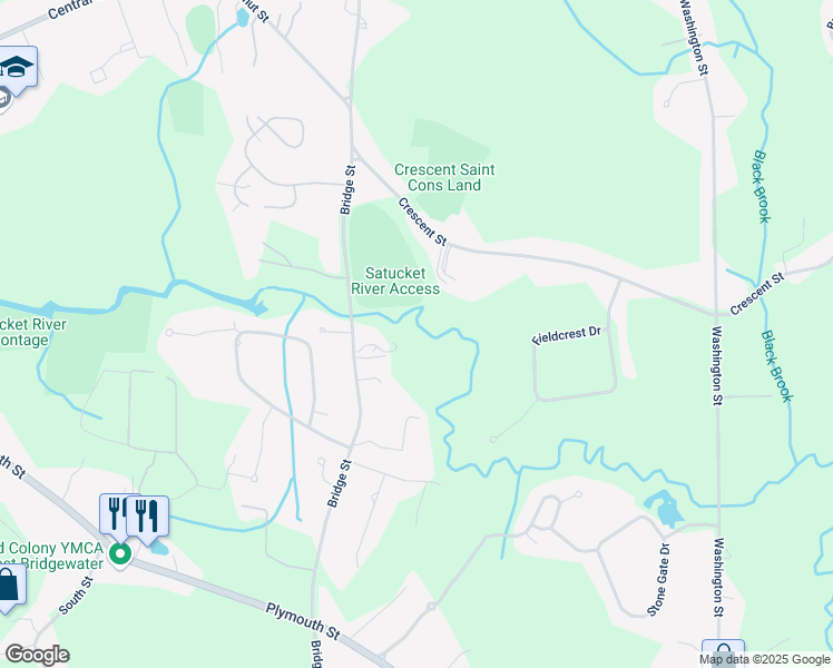 map of restaurants, bars, coffee shops, grocery stores, and more near 498 Bridge Street in East Bridgewater