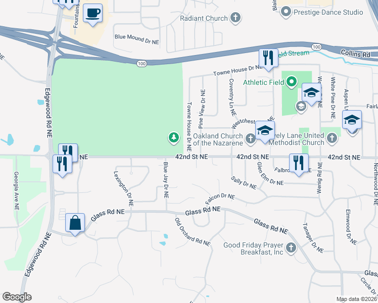 map of restaurants, bars, coffee shops, grocery stores, and more near 3499 Towne House Drive Northeast in Cedar Rapids