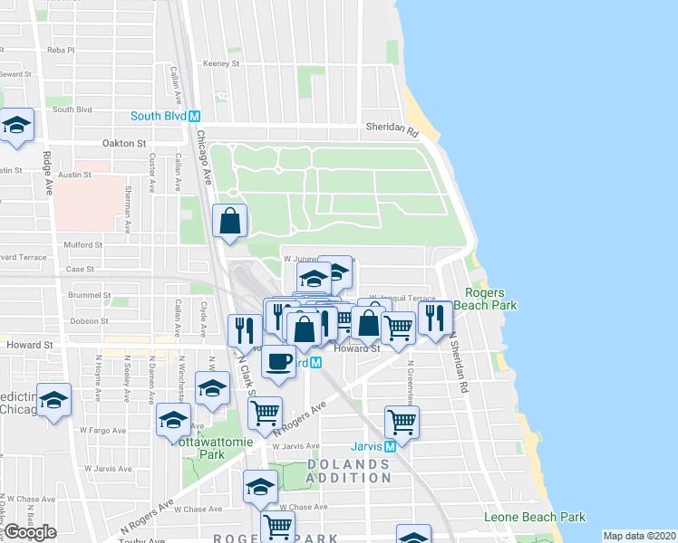 map of restaurants, bars, coffee shops, grocery stores, and more near 7731 North Marshfield Avenue in Chicago