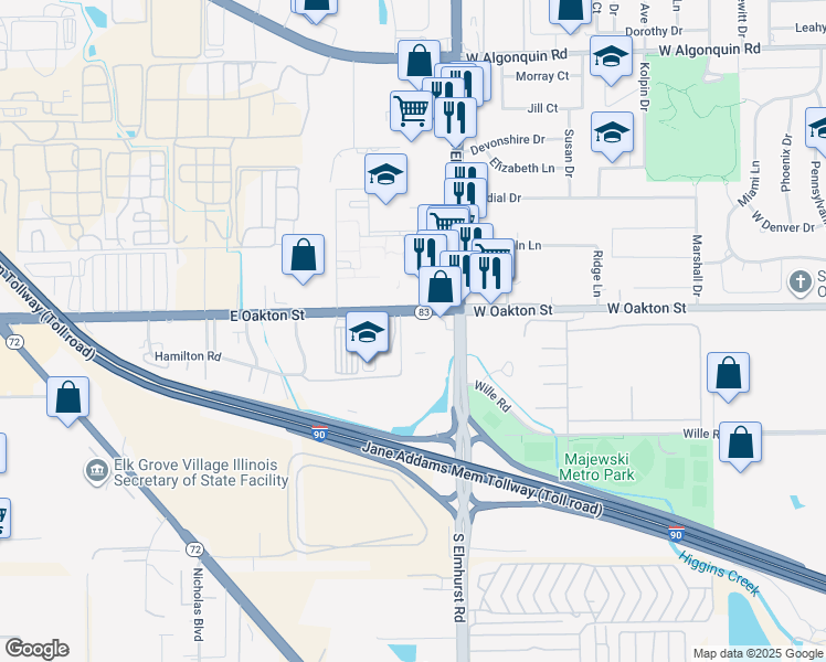 map of restaurants, bars, coffee shops, grocery stores, and more near 851 West Oakton Street in Des Plaines