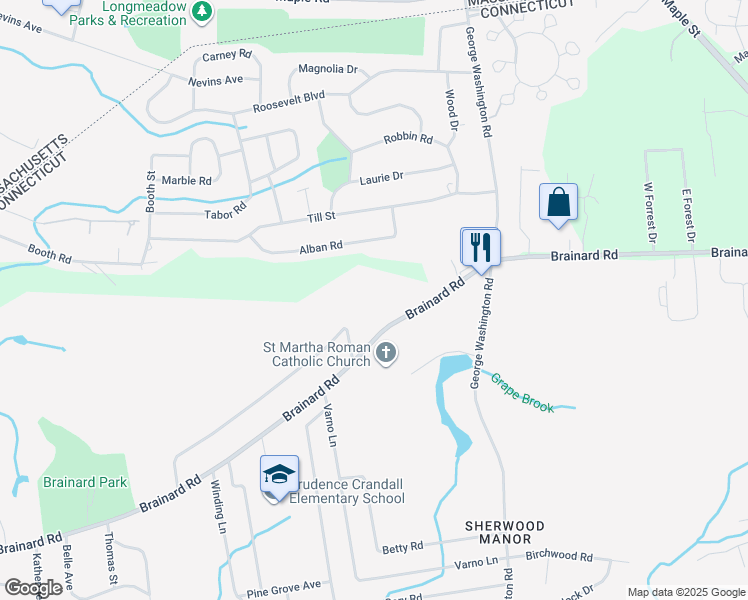 map of restaurants, bars, coffee shops, grocery stores, and more near 217 Brainard Road in Enfield