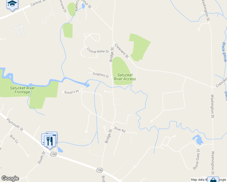 map of restaurants, bars, coffee shops, grocery stores, and more near 498 Bridge Street in East Bridgewater