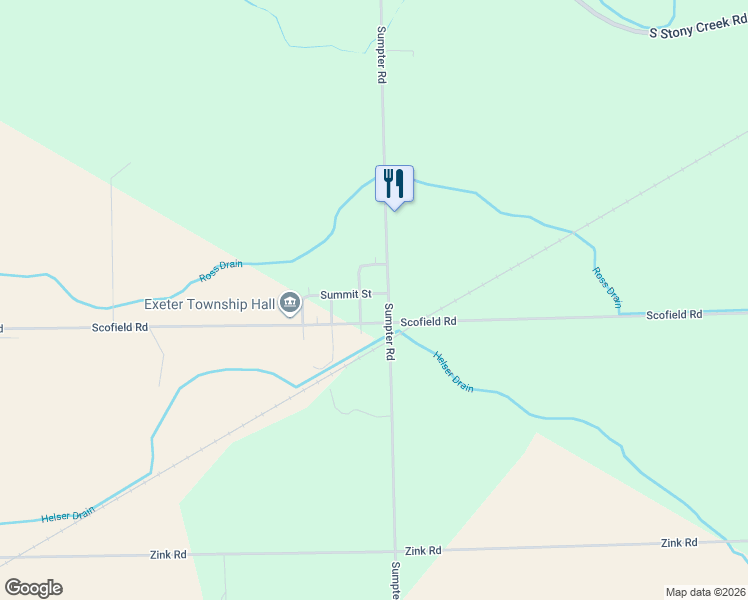 map of restaurants, bars, coffee shops, grocery stores, and more near 6008 Summit Street in Maybee