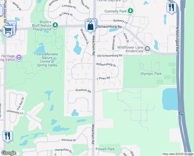 map of restaurants, bars, coffee shops, grocery stores, and more near 324 Silverwood Court in Schaumburg