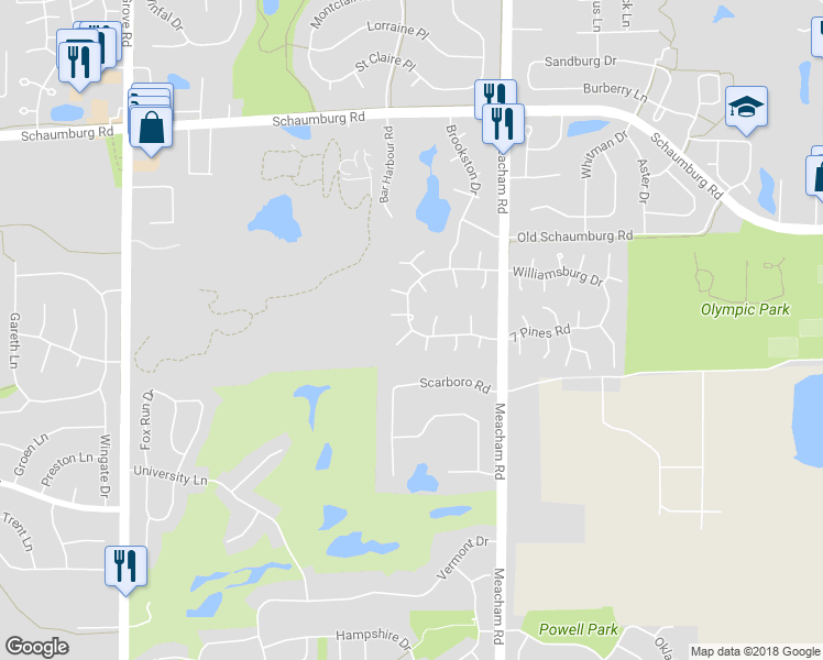 map of restaurants, bars, coffee shops, grocery stores, and more near 323 Southbury Court in Schaumburg