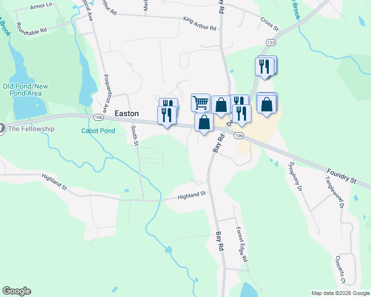 map of restaurants, bars, coffee shops, grocery stores, and more near 3 Lamplighter Lane in Easton
