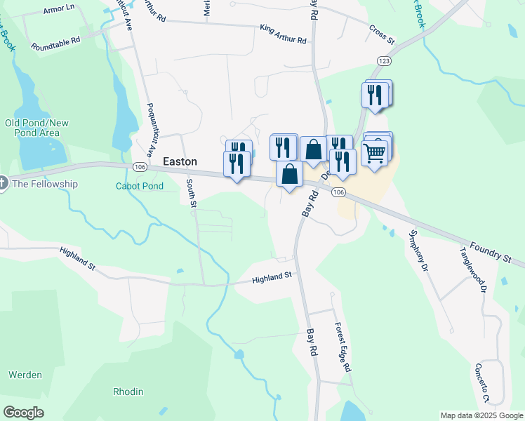 map of restaurants, bars, coffee shops, grocery stores, and more near 14 Lamplighter Lane in Easton