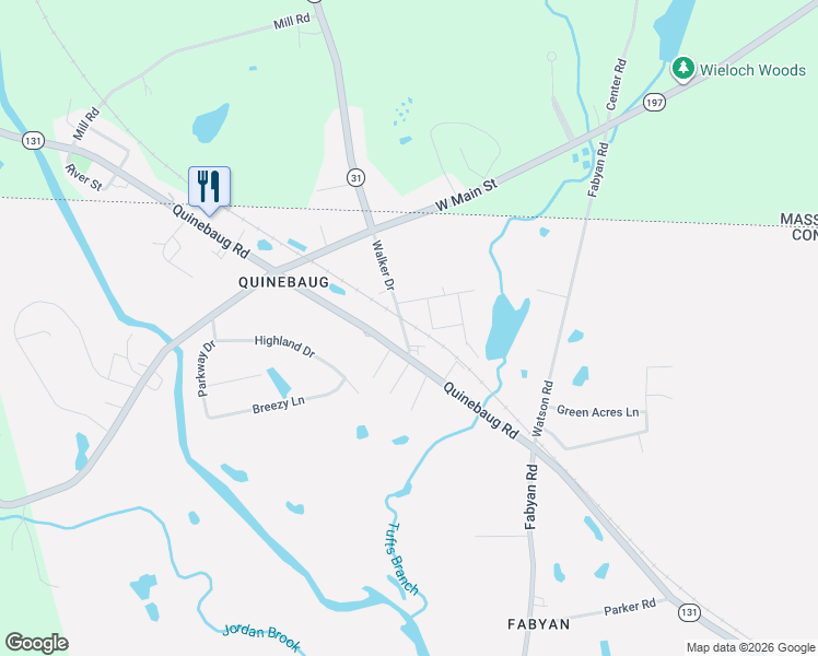 map of restaurants, bars, coffee shops, grocery stores, and more near 7 Walker Road in Thompson