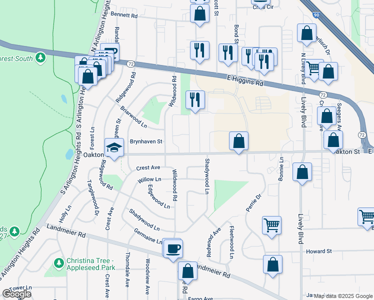 map of restaurants, bars, coffee shops, grocery stores, and more near 650 Carroll Square in Elk Grove Village
