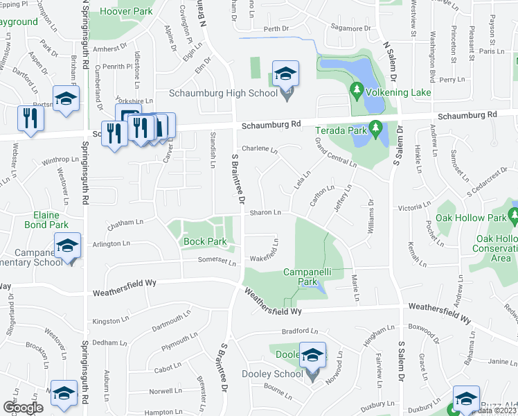 map of restaurants, bars, coffee shops, grocery stores, and more near 204 Patricia Drive in Schaumburg