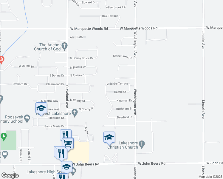 map of restaurants, bars, coffee shops, grocery stores, and more near 1439 Castle Court in St. Joseph