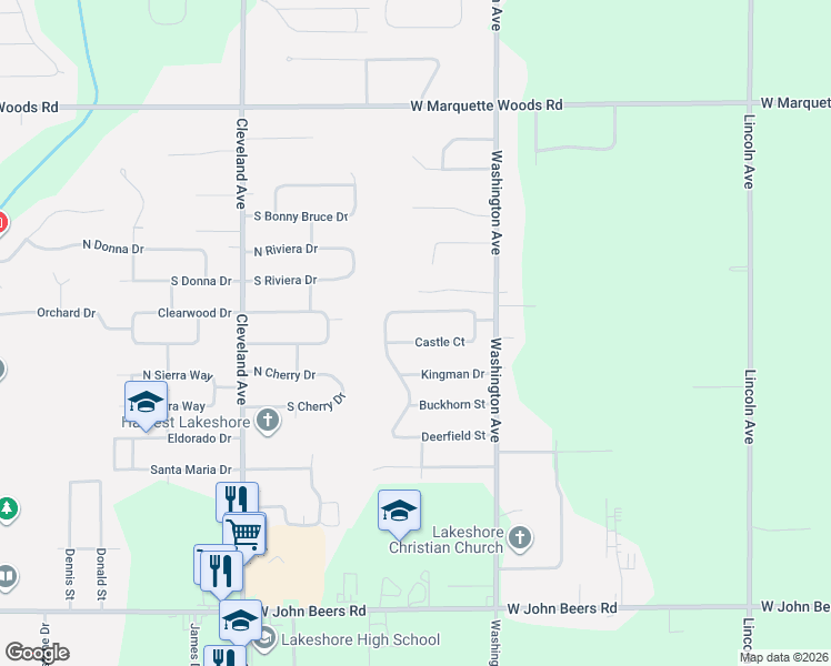 map of restaurants, bars, coffee shops, grocery stores, and more near 1439 Castle Court in St. Joseph