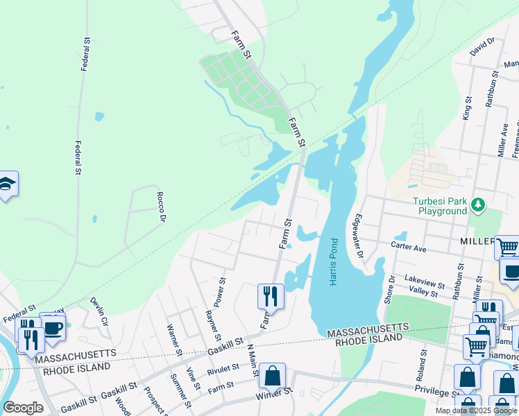 map of restaurants, bars, coffee shops, grocery stores, and more near 17 Pinehurst Street in Blackstone
