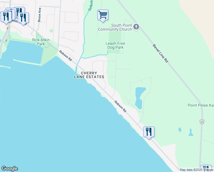 map of restaurants, bars, coffee shops, grocery stores, and more near 4 Malibu Drive in Leamington