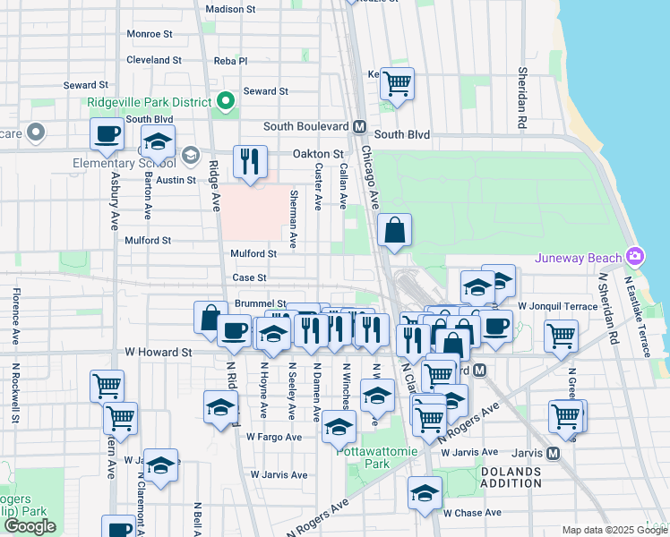 map of restaurants, bars, coffee shops, grocery stores, and more near 236 Callan Avenue in Evanston