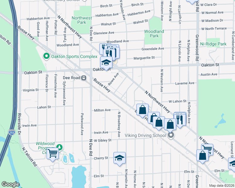 map of restaurants, bars, coffee shops, grocery stores, and more near in Park Ridge