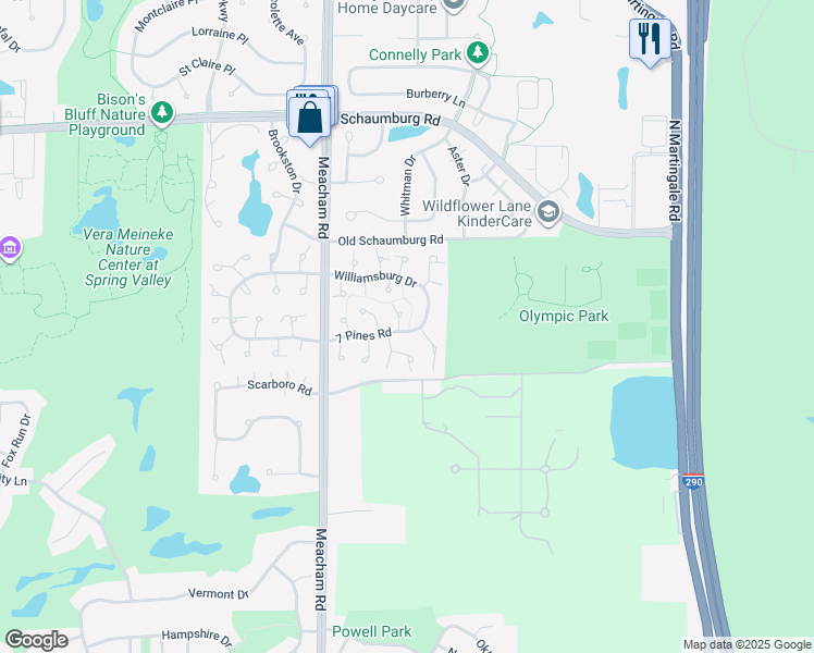 map of restaurants, bars, coffee shops, grocery stores, and more near 327 Wildberry Court in Schaumburg