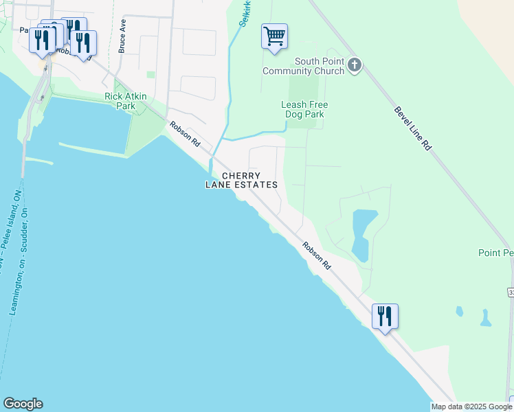 map of restaurants, bars, coffee shops, grocery stores, and more near 178 Robson Road in Essex County
