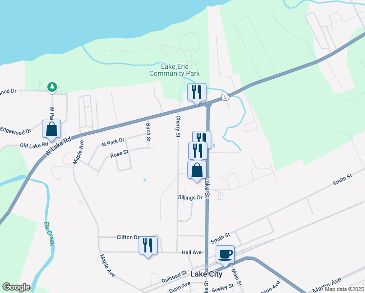 map of restaurants, bars, coffee shops, grocery stores, and more near 1211 Cherry Street in Lake City