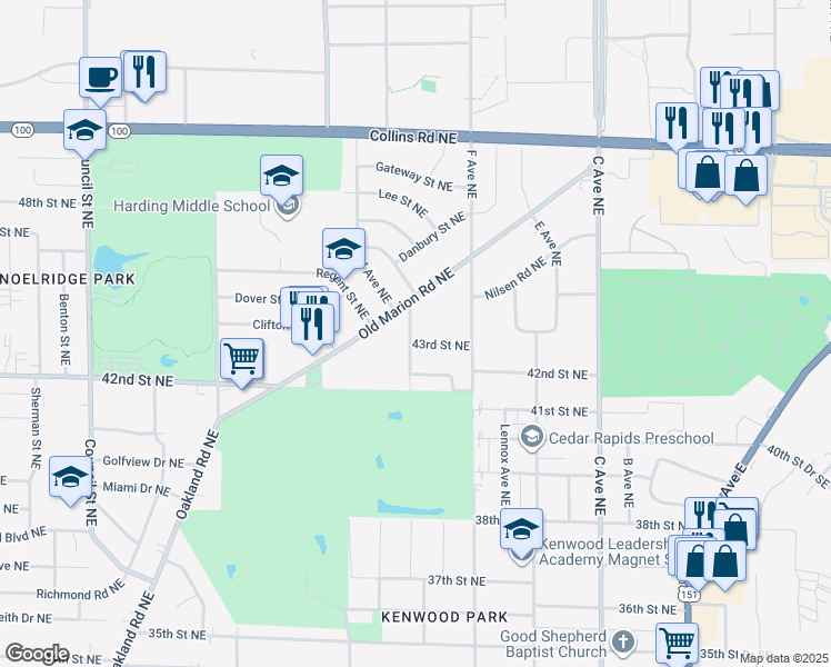 map of restaurants, bars, coffee shops, grocery stores, and more near 754 43rd Street Northeast in Cedar Rapids