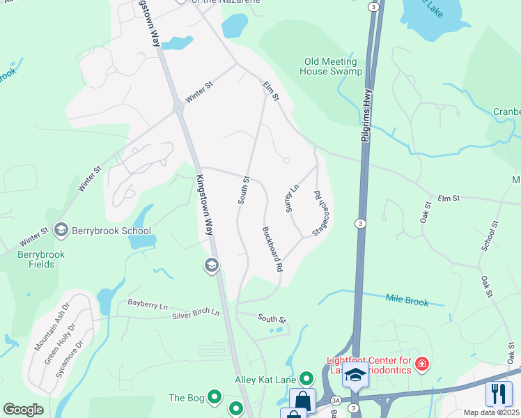 map of restaurants, bars, coffee shops, grocery stores, and more near 48 Buckboard Road in Duxbury