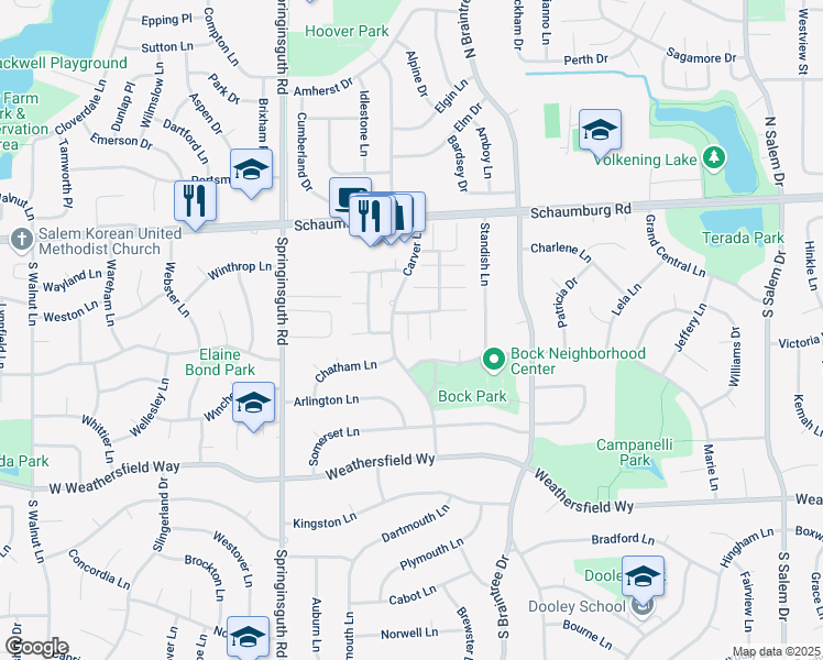 map of restaurants, bars, coffee shops, grocery stores, and more near 127 Pocasset Court in Schaumburg