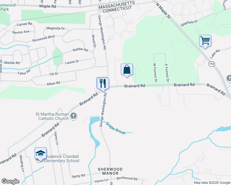 map of restaurants, bars, coffee shops, grocery stores, and more near 274 Brainard Road in Enfield