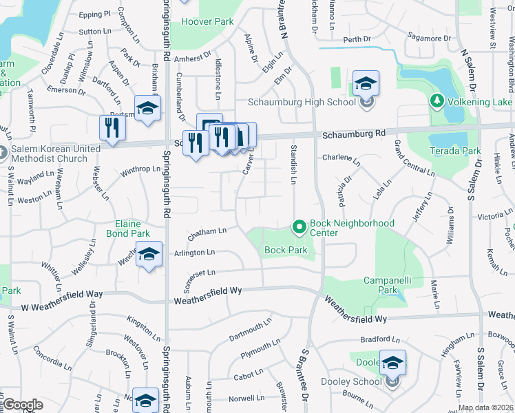 map of restaurants, bars, coffee shops, grocery stores, and more near 122 Cotuit Court in Schaumburg