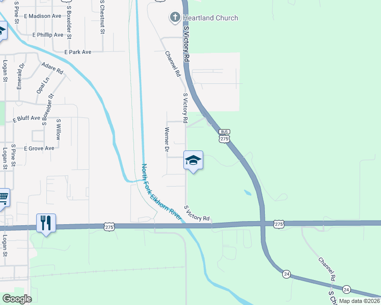 map of restaurants, bars, coffee shops, grocery stores, and more near 1301 East Grove Avenue in Norfolk