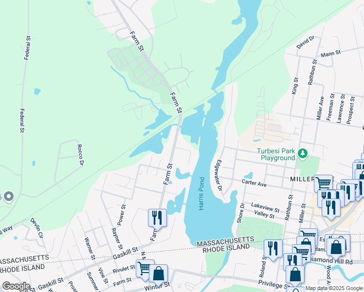 map of restaurants, bars, coffee shops, grocery stores, and more near 35 Paul Drive in Blackstone