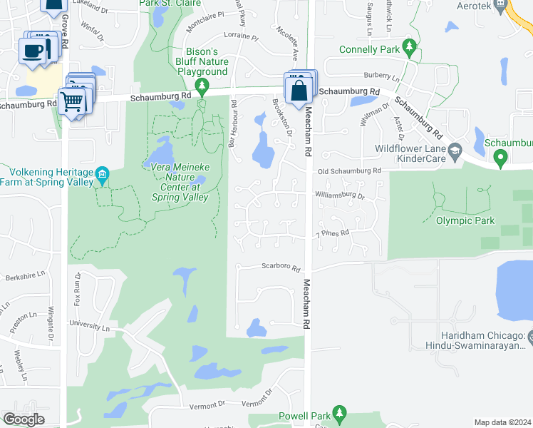 map of restaurants, bars, coffee shops, grocery stores, and more near 324 Oak Meadow Court in Schaumburg