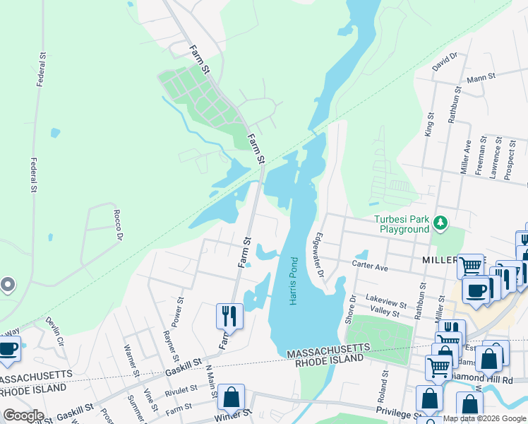 map of restaurants, bars, coffee shops, grocery stores, and more near 4 Paul Drive in Blackstone