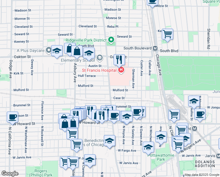 map of restaurants, bars, coffee shops, grocery stores, and more near 960 Harvard Terrace in Evanston