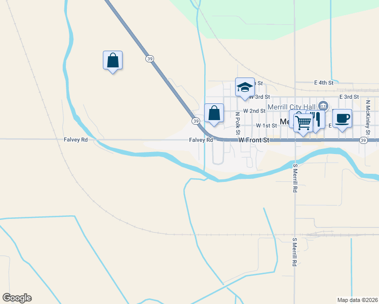 map of restaurants, bars, coffee shops, grocery stores, and more near 14680 Falvey Road in Merrill