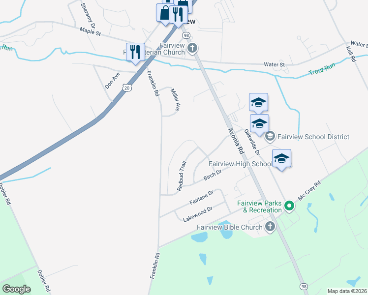 map of restaurants, bars, coffee shops, grocery stores, and more near 4701 Franklin Road in Fairview