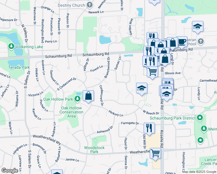 map of restaurants, bars, coffee shops, grocery stores, and more near 313 Bittersweet Court in Schaumburg